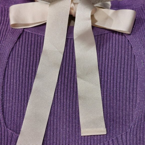 MASSIMO DUTTI Long Sleeve Knit Ribbon Tie Back Sweater - Purple - Size Large - Picture 3 of 8